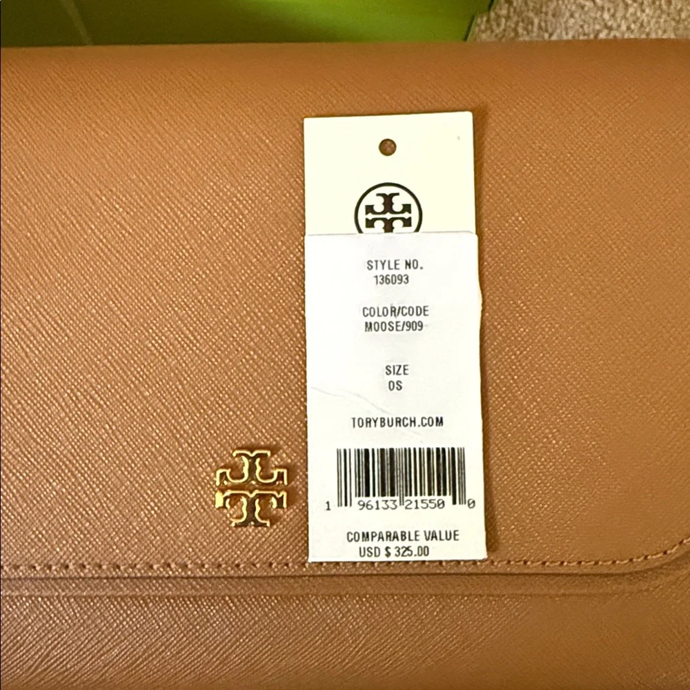 New tory burch Emerson chain wallet crossbody in moose color